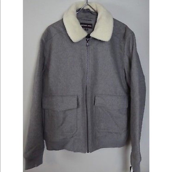 Michael Kors Wool Blend Bomber Jacket Fur Collar - Picture 2 of 8